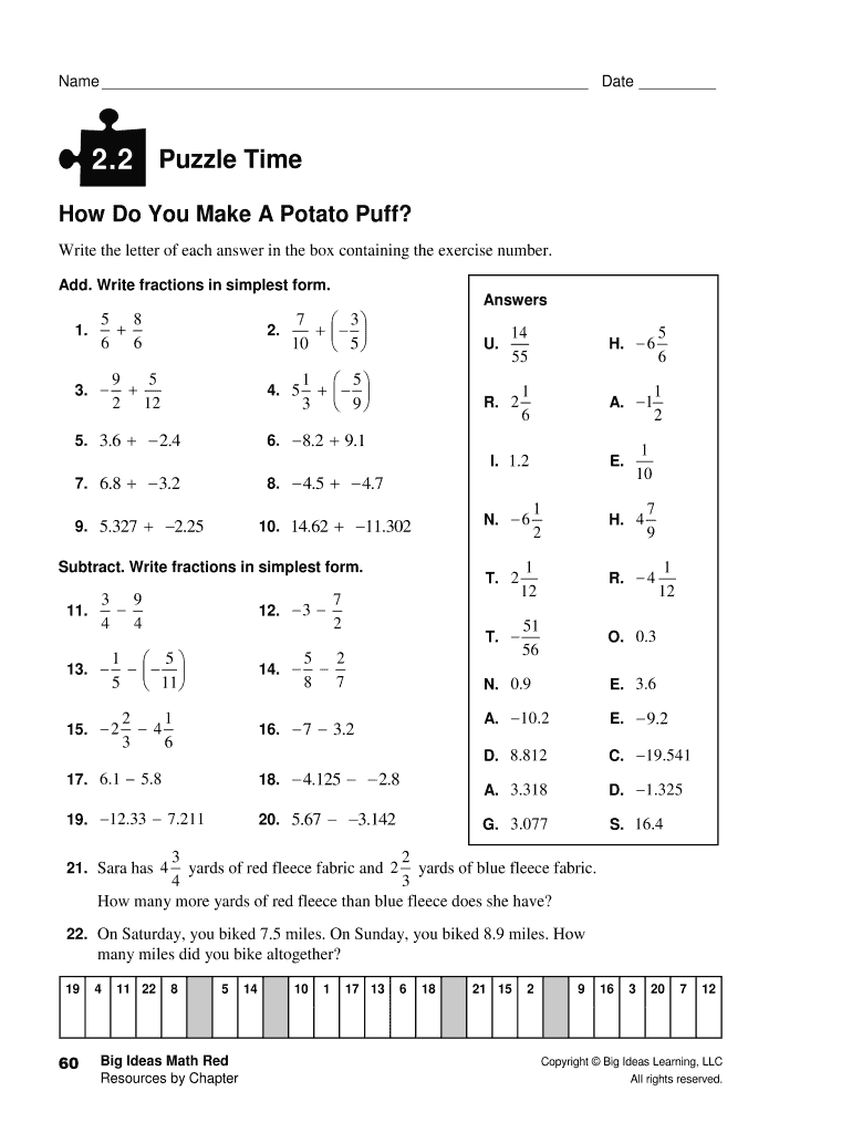 How Do You Make a Potato Puff Math Answer Key  Form