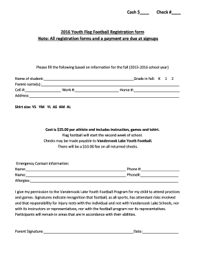 Flag Football Registration Form Vandyschools Org