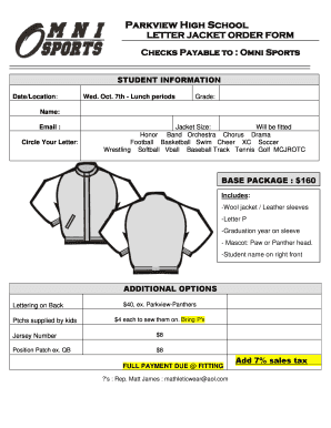 Letterman Jacket Order Form