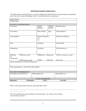 Homeopathic Intake Form