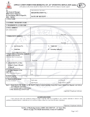 Rifle Factory Ishapore Booking  Form