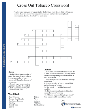 Cross Out Tobacco Crossword  Form