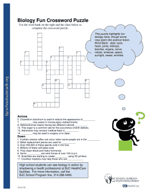 Bjc School Outreach Crossword  Form