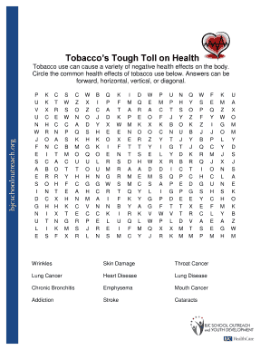 Tobaccos Tough Toll on Health Crossword  Form