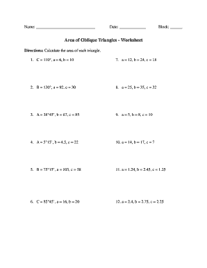 Area of a Triangle Worksheet PDF  Form