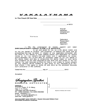 Vakalatnama  Form