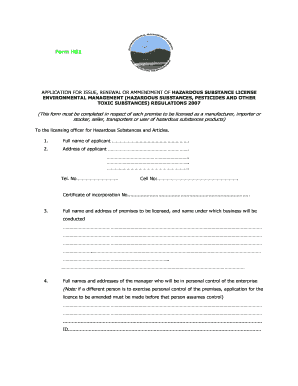 Form HS1 Environmental Management Agency Ema Co