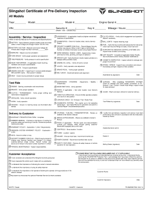 Slingshot Certificate of Pre Delivery Inspection  Form