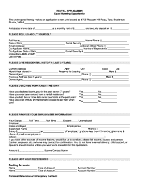 Equal Housing Opportunity Rental Application  Form