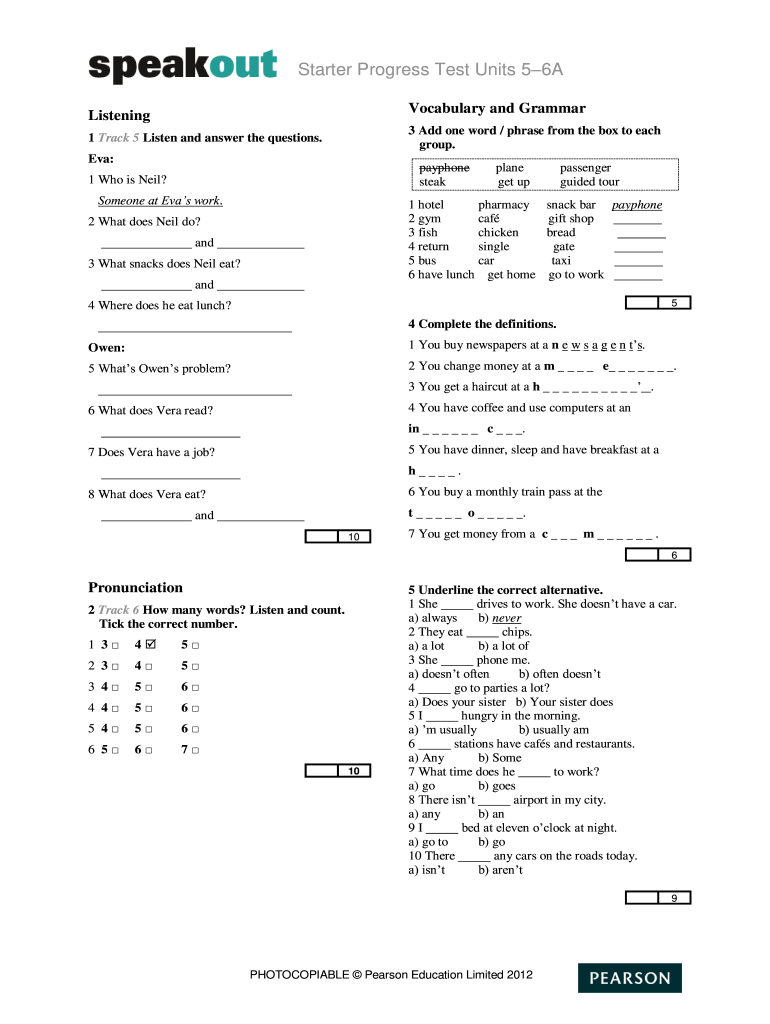 Speakout Intermediate Tests Answer Key  Form