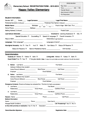 OFFICE USE ONLY Elementary School REGISTRATION FORM Happyvalley Sd62 Bc