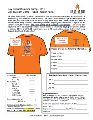 Unit Custom Camp T Shirt Order Form Atlanta Area Council Atlantabsa