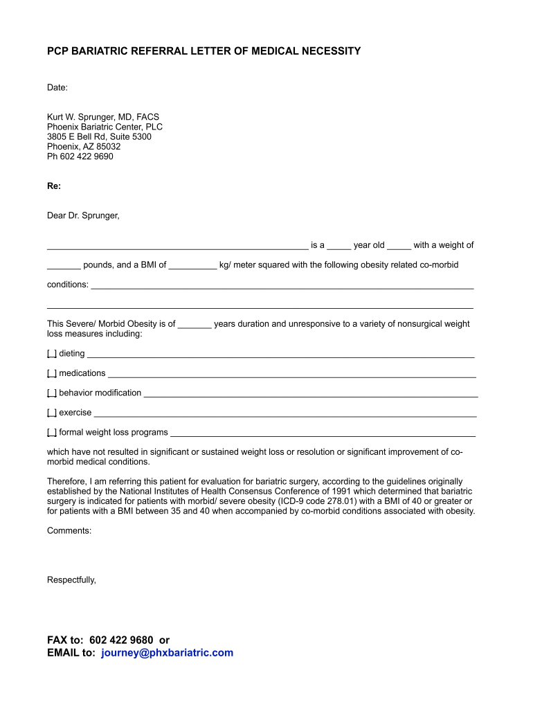 Example Letter of Support for Bariatric Surgery  Form