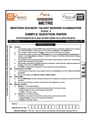 Mentors Eduserv Sample Paper  Form