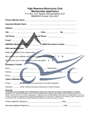 Motorcycle Club Registration Form