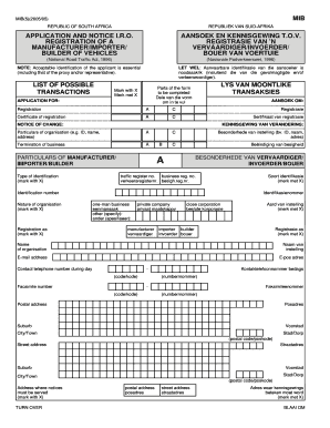 MIB MIB505 REPUBLIC of SOUTH AFRICA REPUBLIEK VAN SUIDAFRIKA APPLICATION and NOTICE I  Form