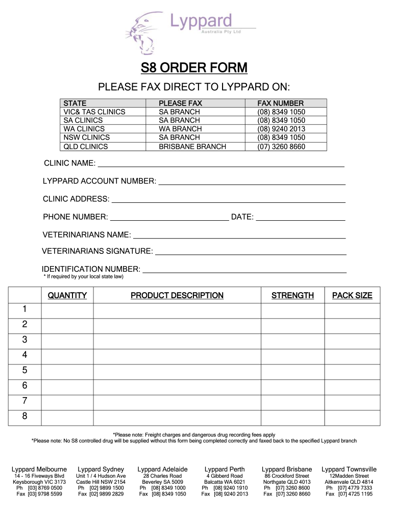 S8 ORDER FORM Lyppard