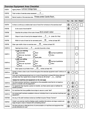 Exercise Equipment Area Checklist EXER1 Lehman College Apex Agency Name EXER2 2 Total Number of Exercise Areas Assessed EXER3 Fi  Form