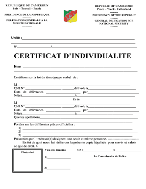 CERTIFICAT DINDIVIDUALITE Dgsn Cm  Form