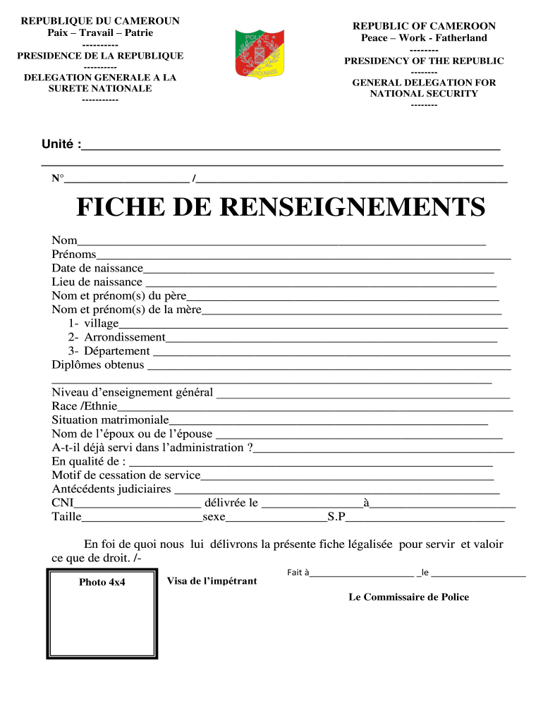 Fiche De Renseignement  Form