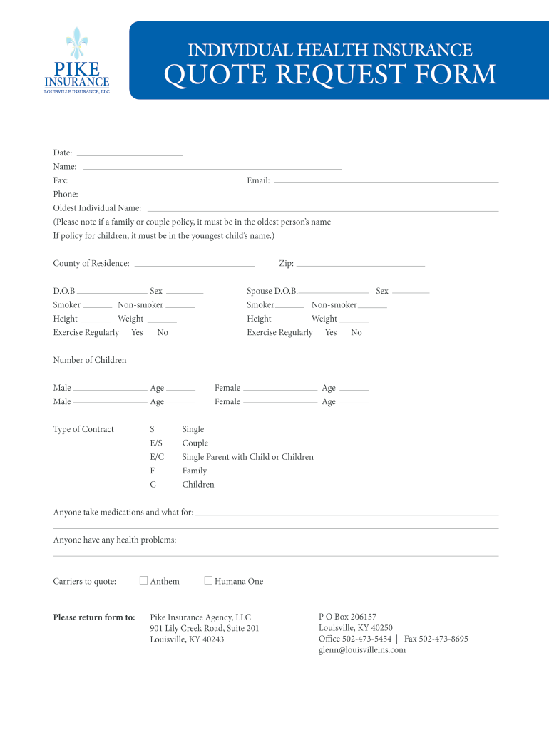 INDIVIDUAL HEALTH INSURANCE QUOTE REQUEST FORM
