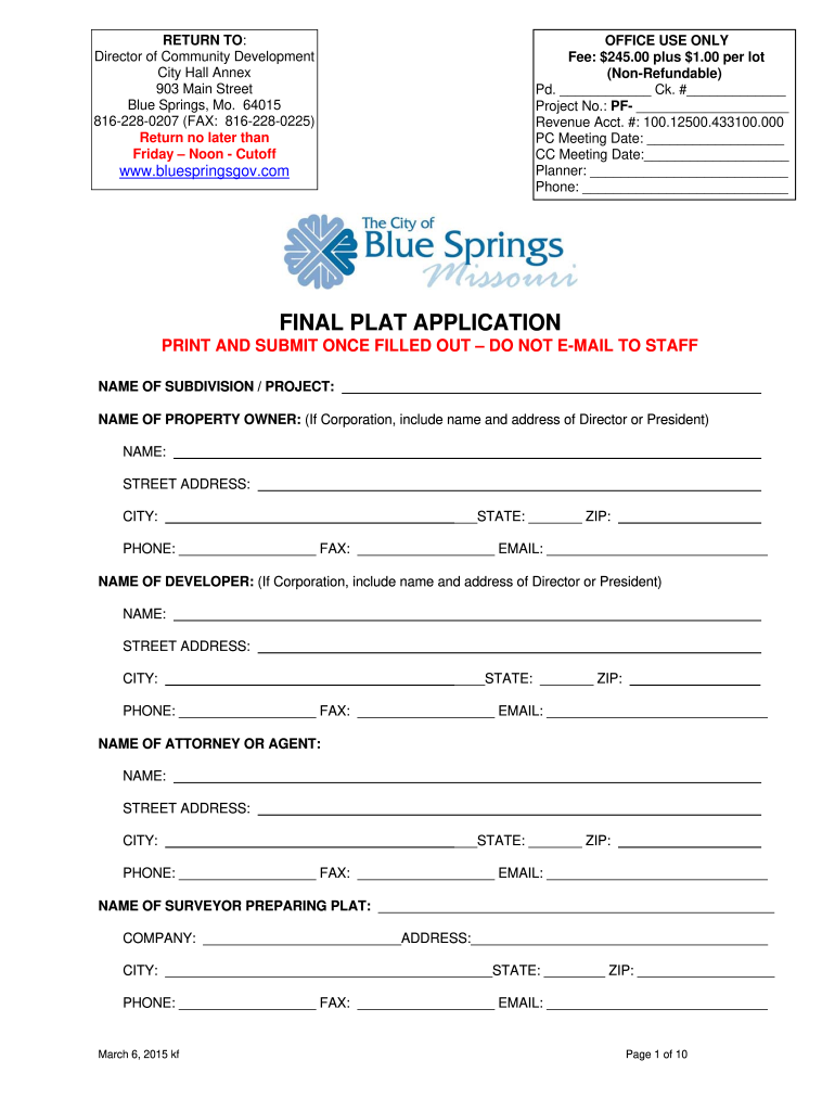 Mo Final Plat Application  Form