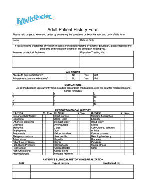 Adult Patient History Form the Family Doctor Thefamilydoctor