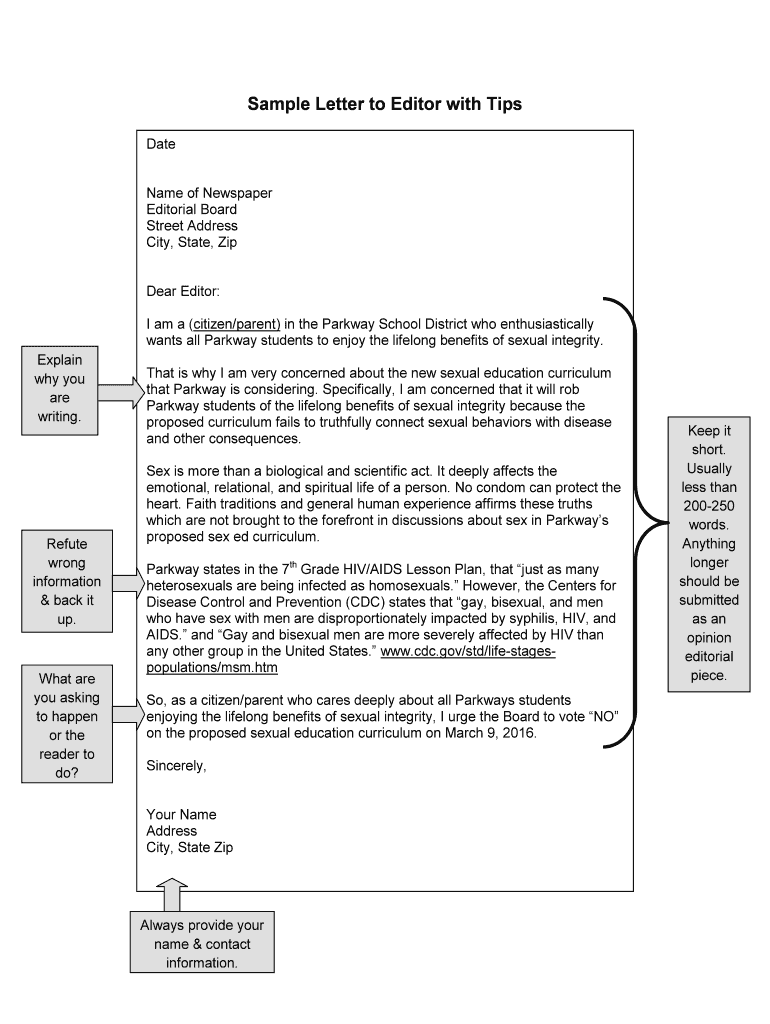 Sample Letter to Editor with Tips Protect Parkway Students  Form