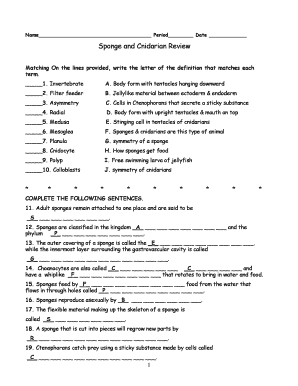 Sponge and Cnidarian Review  Form