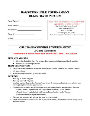 BAGSCORNHOLE TOURNAMENT REGISTRATION FORM Crsaviors