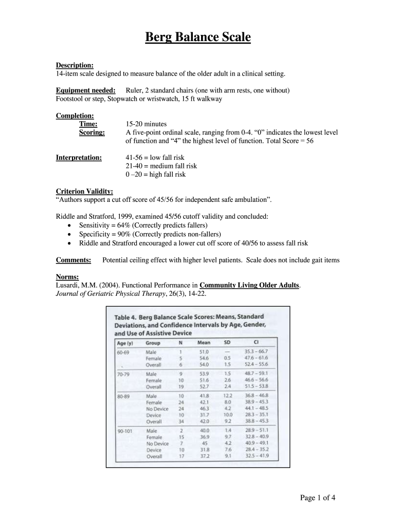 Berg Balance Scale Smcfallprevention Org  Form