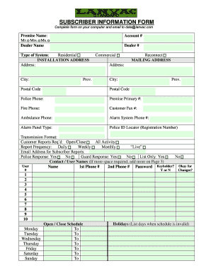 Lanvac Subscriber Information Form