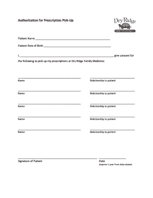 Authorization for Prescription Pick Up  Form