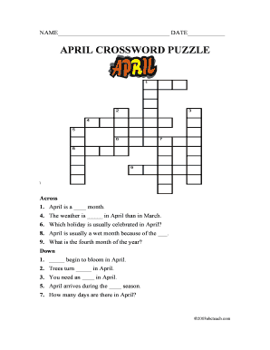 April Crossword Puzzle Printable  Form