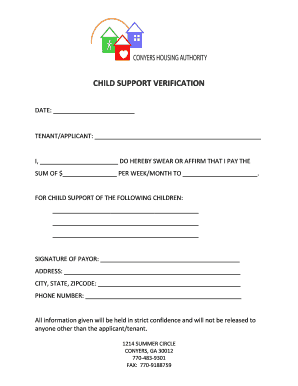 Child Support Verification Letter  Form