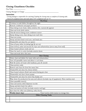 Retail Store Closing Checklist  Form