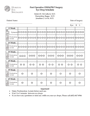 Cataract Surgery Eye Drops Chart  Form