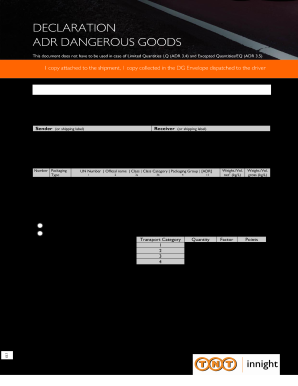 Declaration ADR Dangerous Goods Tntinnight  Form