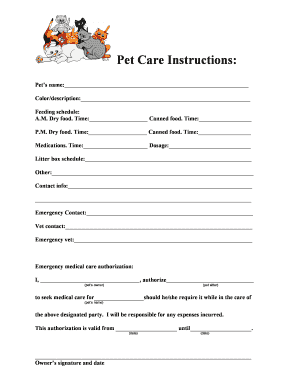 Pet Care Template  Form