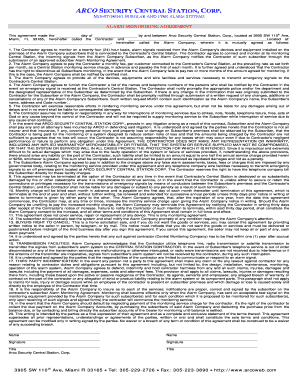 Alarm Monitoring Agreement Template  Form