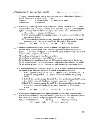 Ap Statistics Test a Gathering Data Part Iii  Form