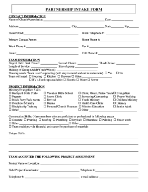 Church Partnership Form PDF