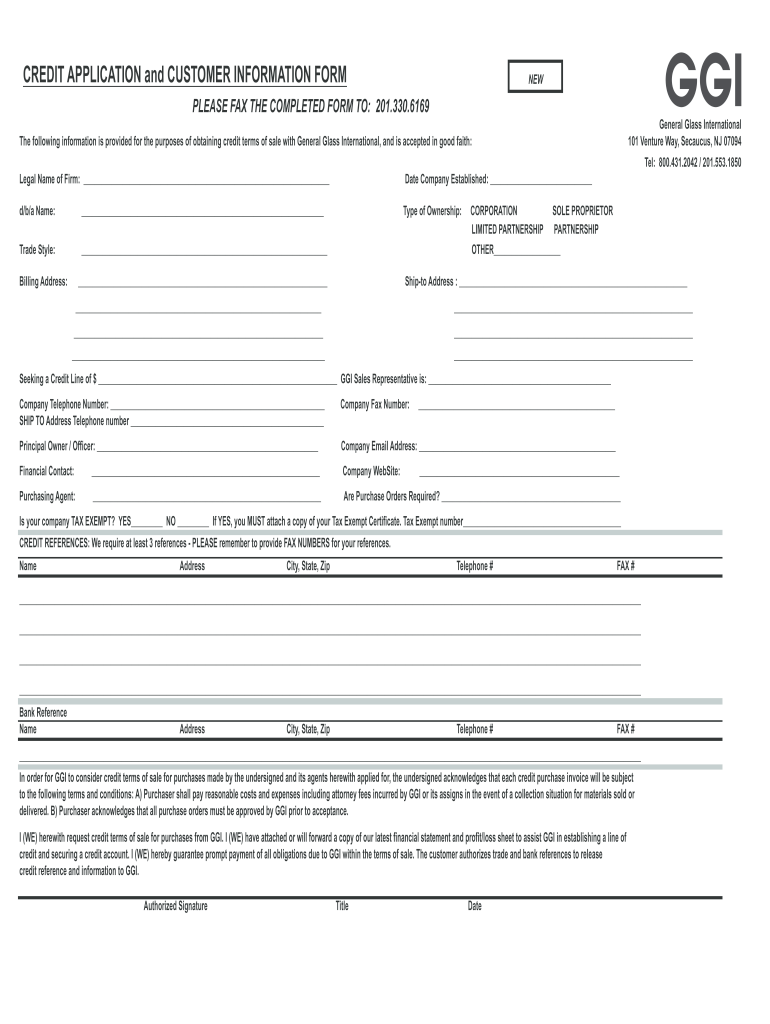 CREDIT APPLICATION and CUSTOMER INFORMATION FORM NEW
