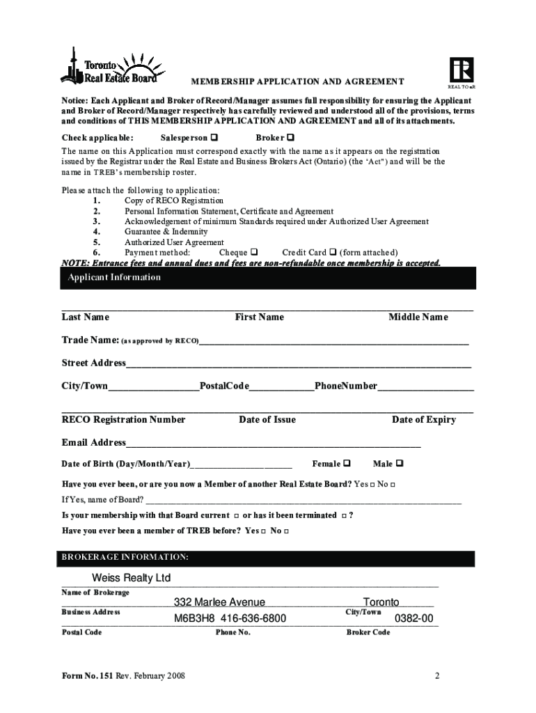Treb Membership Application  Form