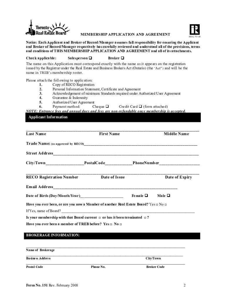 Treb Membership Application  Form