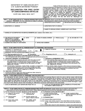 CBP Form 3299 Declaration for Entry of Unaccompanied Articles Cbp