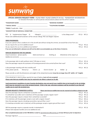 Sunwing Special Services  Form
