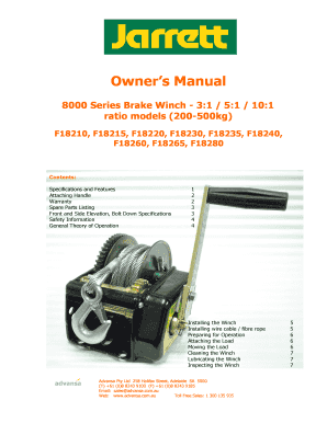 Jarrett 8000 Series Brake Winches Owner&#039;s Manual DOC  Form