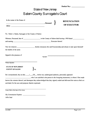 Printable Executor of Estate Form