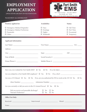 Employment Application Fort Smith EMS Fortsmithems  Form